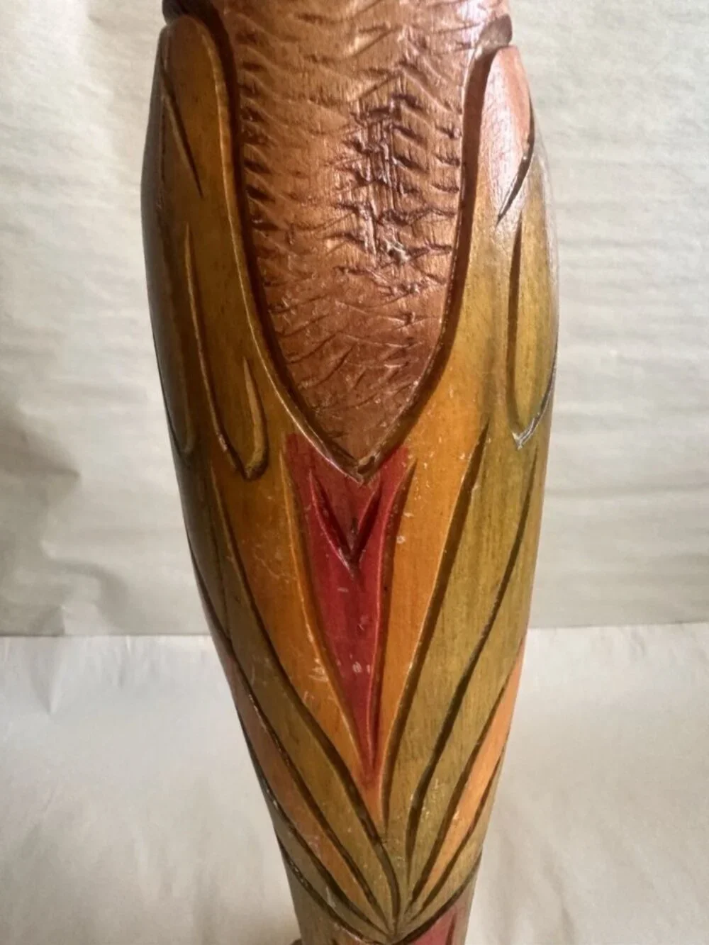 Vintage Hand Carved Wooden Parrot Sculpture 18” Tropical Folk Art Bird Coastal